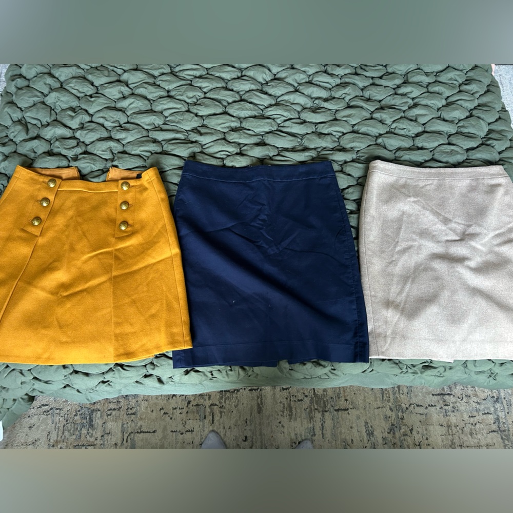 Set of Three J. Crew A-Line Skirts - Mustard, Navy, and Beige